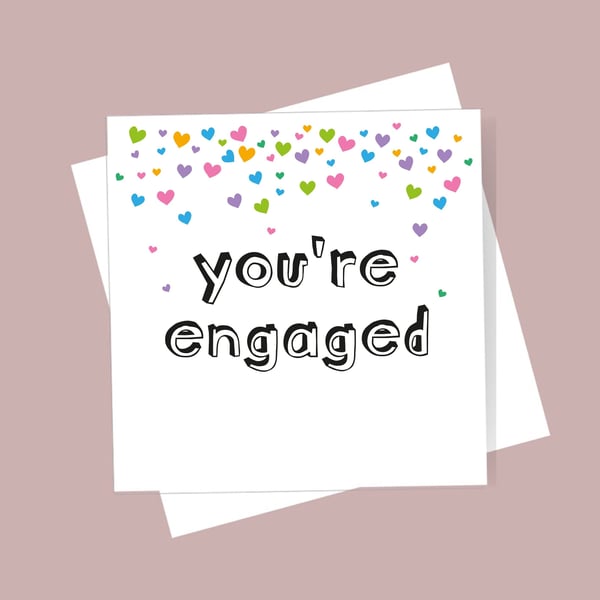 Engagement Card - Colourful heart design. Blank inside. Free delivery
