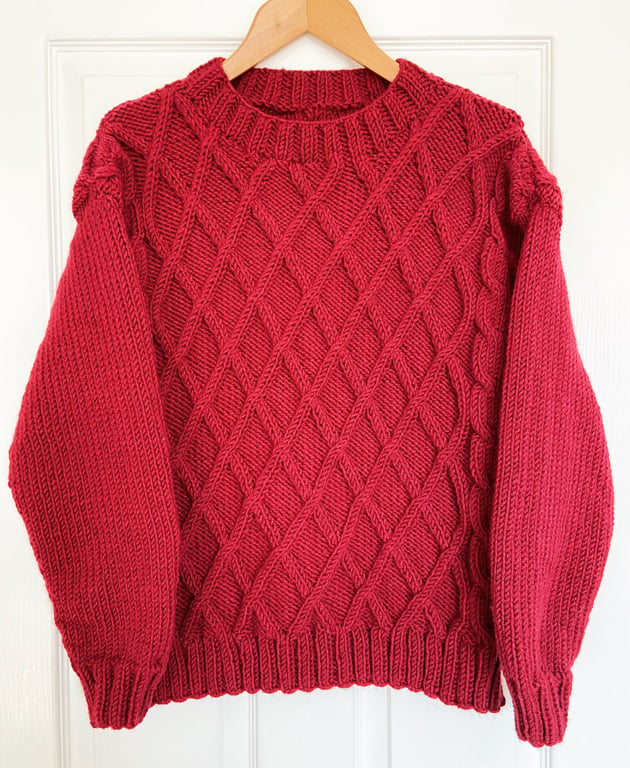 Hand Knit Chunky Diamond Jumper - Magenta Pink