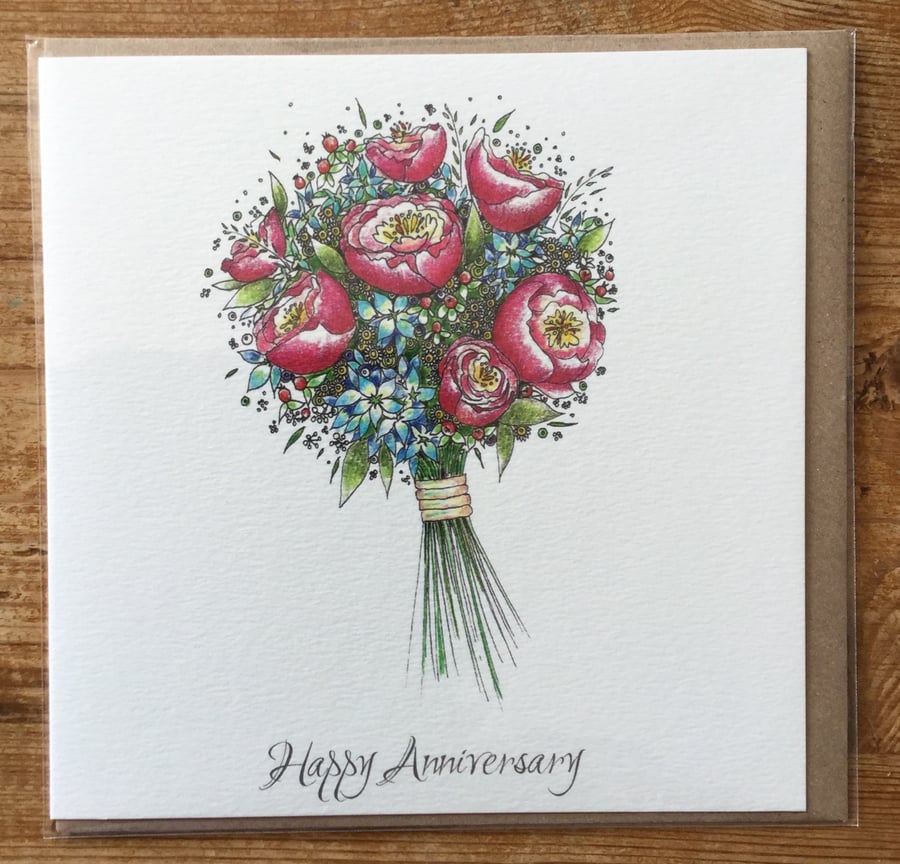 Floral bouquet Happy Anniversary Greeting card 
