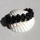 Black Onyx Gemstone Woven Gothic Cuff Beaded Bracelet "Midnight"