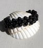 Black Onyx Gemstone Woven Gothic Cuff Beaded Bracelet "Midnight"