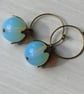 Earrings Opaline and Bronze Petal Caps on Pure hypoalergenic Brass Hoops - Image 1