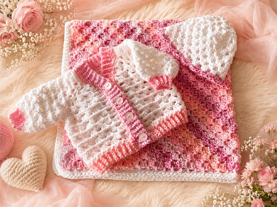 Baby Set - Blanket, Cardigan & Hat 