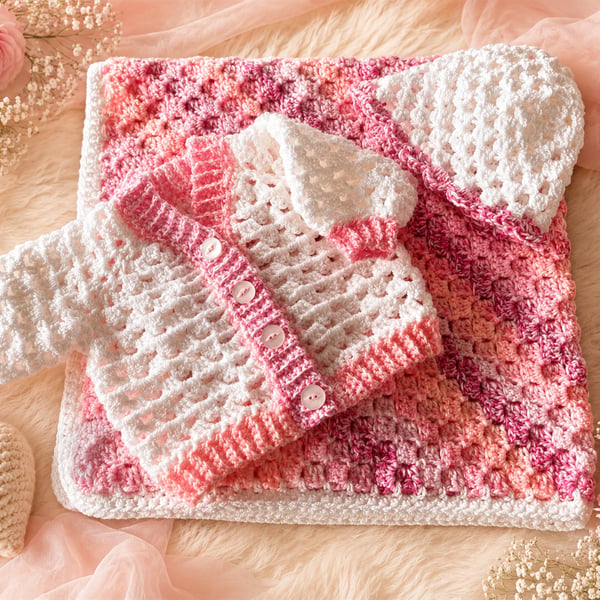 Baby Set - Blanket, Cardigan & Hat 