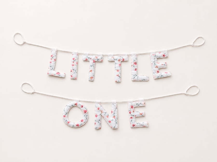 Little One Floral Nursery Banner, Handmade Baby Bunting, Ready to Gift