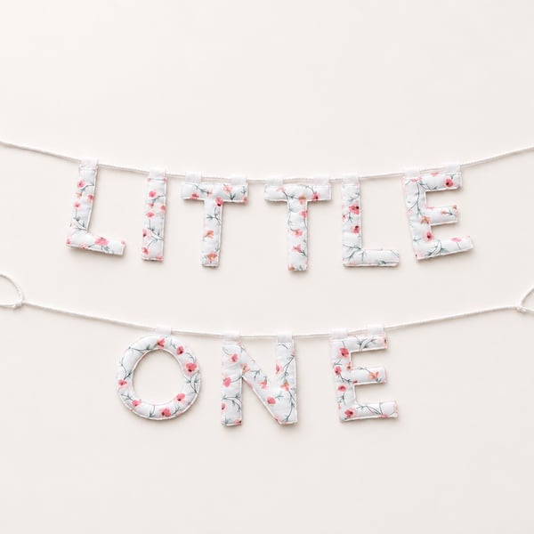 Little One Floral Nursery Banner, Handmade Baby Bunting, Ready to Gift