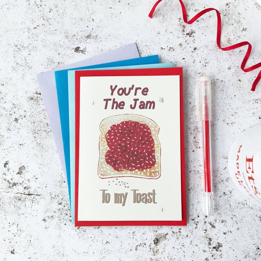 Jam Toast greetings card, 1st Anniversary card for a foodie