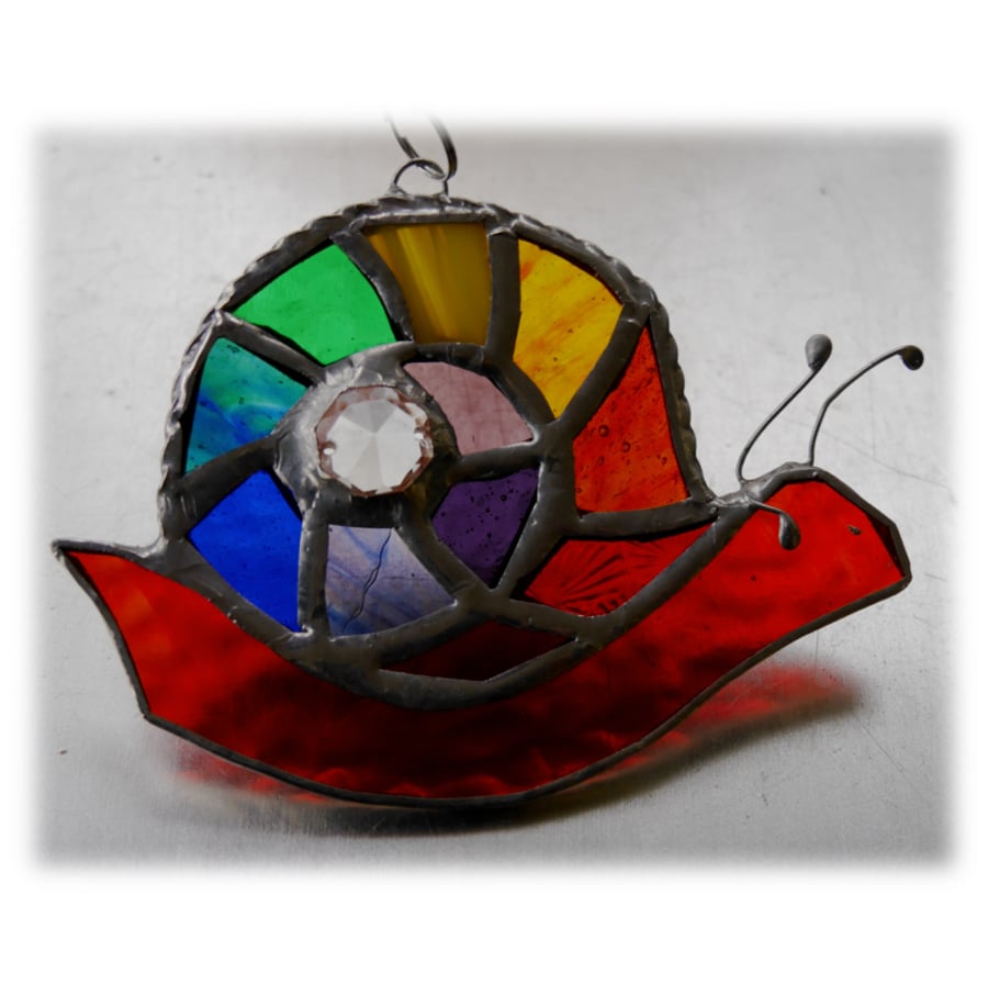 Snail Suncatcher Stained Glass Handmade Rainbow 008