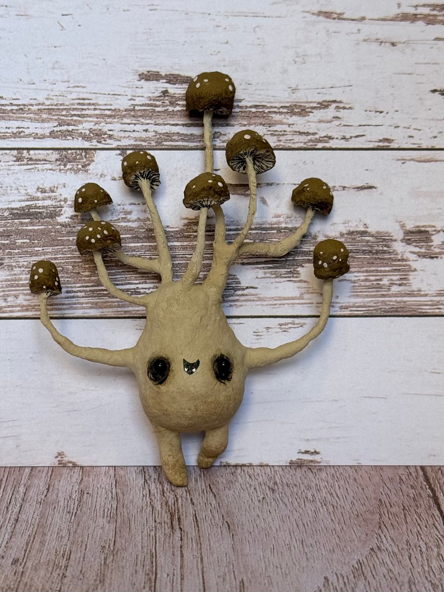 Spun Cotton Brown Multi Mushroom Art Doll