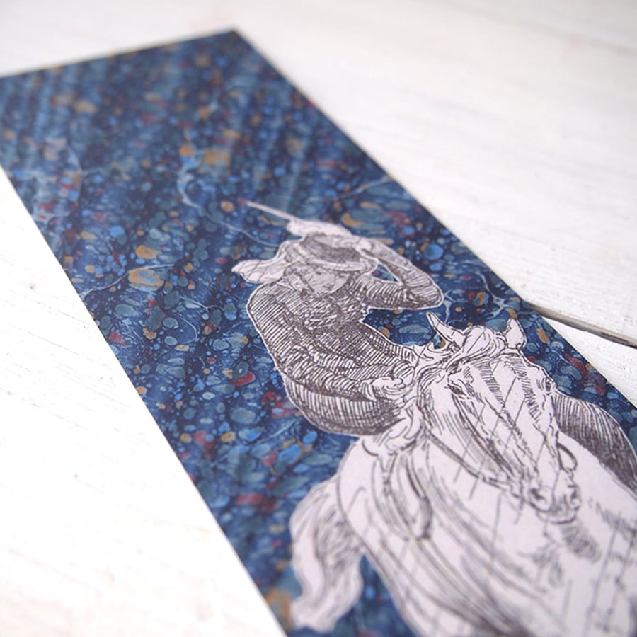 Pride & Prejudice Jane Austen bookmark Jane Bennet on horseback blue marbled