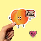 Hand Drawn Just Peachy Sticker – Cute Peach Character with Sign 