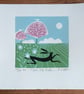 Hare and Spring Trees Limited Edition Linocut Artwork