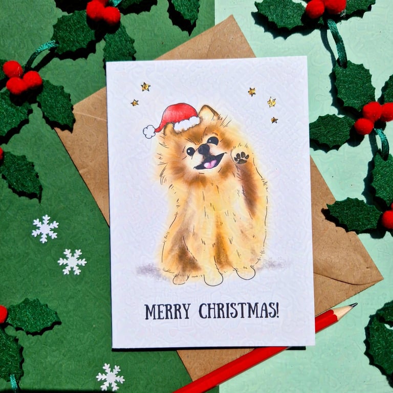 Pomeranian Christmas card, Dog lover Christmas card, From the dog at Christmas