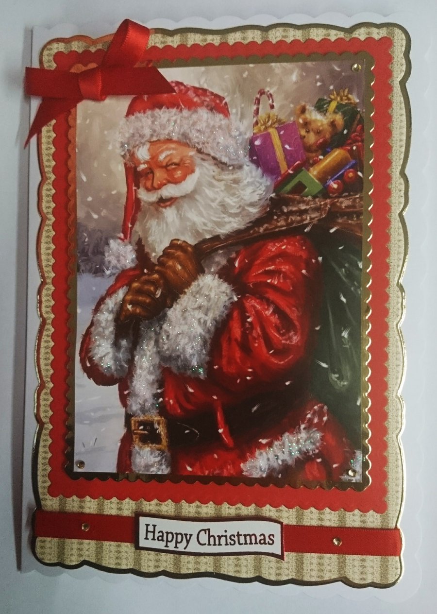 3D Luxury Handmade Christmas Card Traditional Santa with Sack of Presents