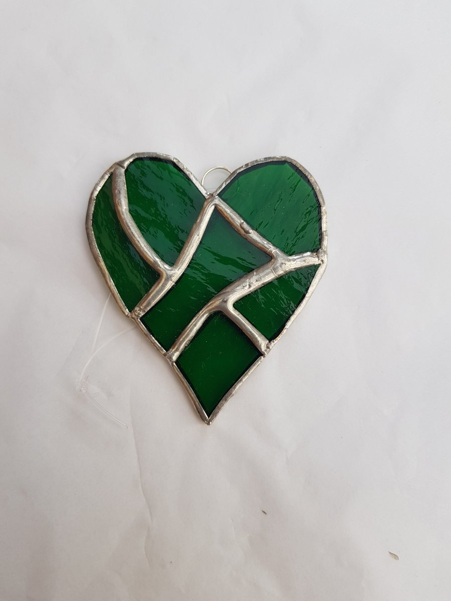 355 Stained Glass Small Multi green Heart - handmade hanging decoration.