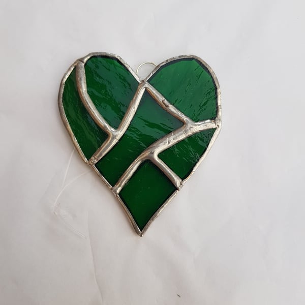 355 Stained Glass Small Multi green Heart - handmade hanging decoration.