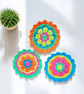 ultra bright neon crochet mandala flower coasters, doilies - Image 1