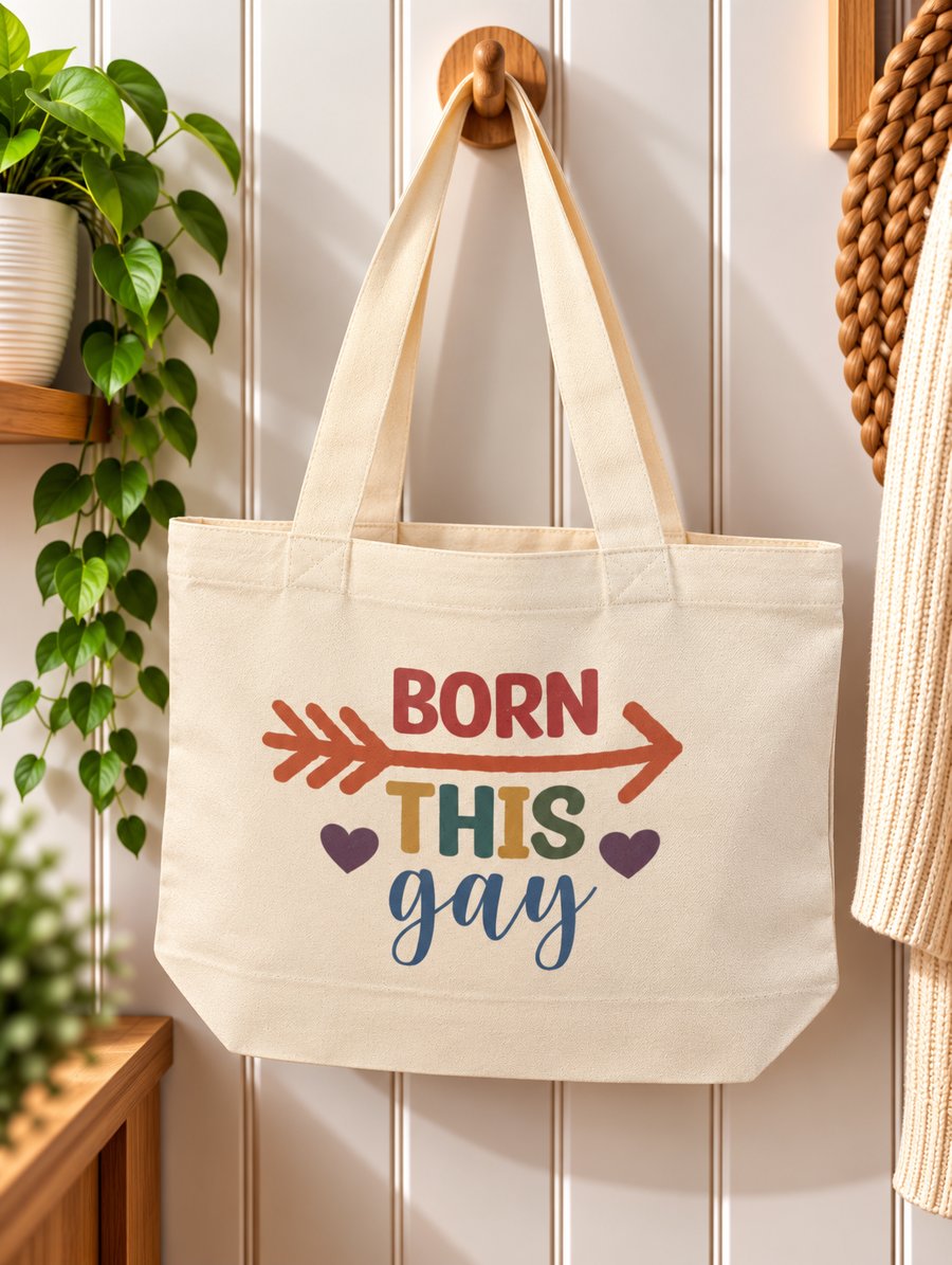 Born This Gay Tote Bag – LGBTQ Pride Canvas Bag with Zip – Rainbow Pride Gift