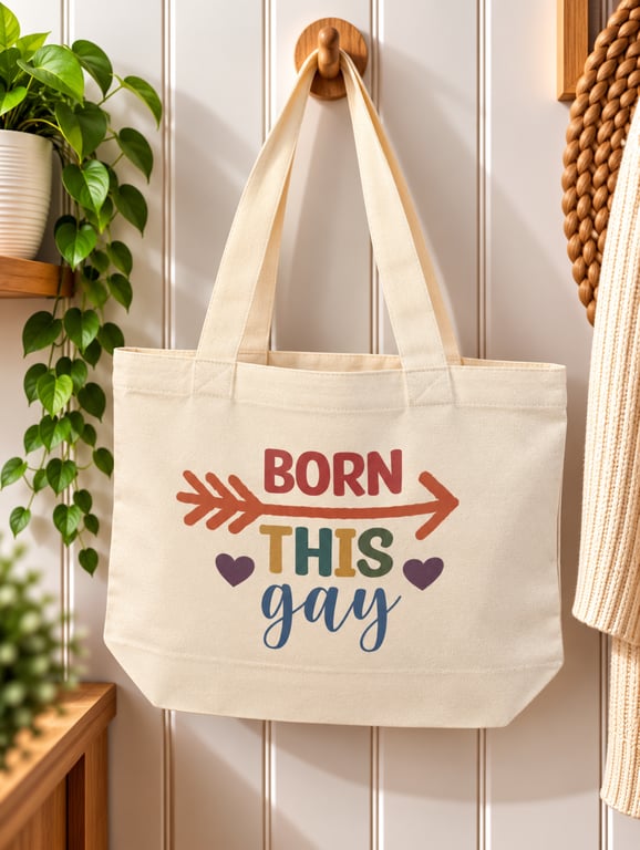 Born This Gay Tote Bag – LGBTQ Pride Canvas Bag with Zip – Rainbow Pride Gift