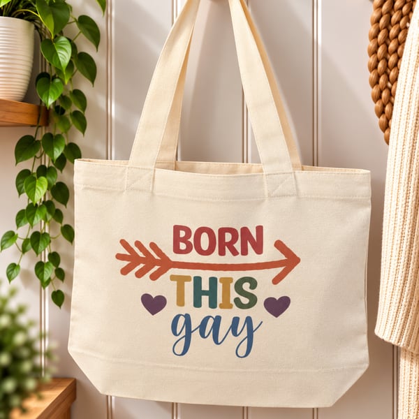 Born This Gay Tote Bag – LGBTQ Pride Canvas Bag with Zip – Rainbow Pride Gift