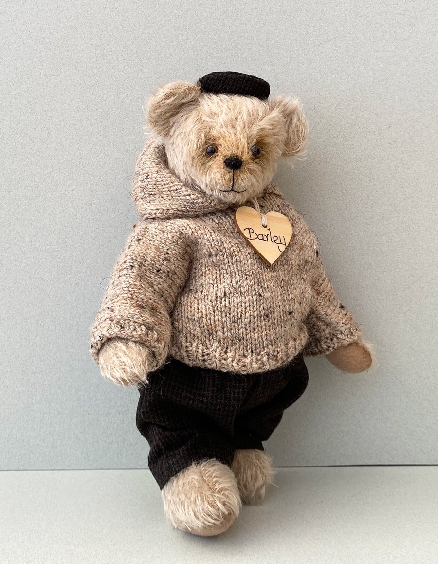 Traditional dressed mohair teddy bear, OOAK collectable designer artist bear
