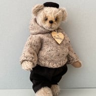 Traditional dressed mohair teddy bear, OOAK collectable designer artist bear