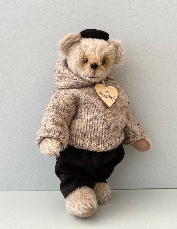 Traditional dressed mohair teddy bear, OOAK collectable designer artist bear
