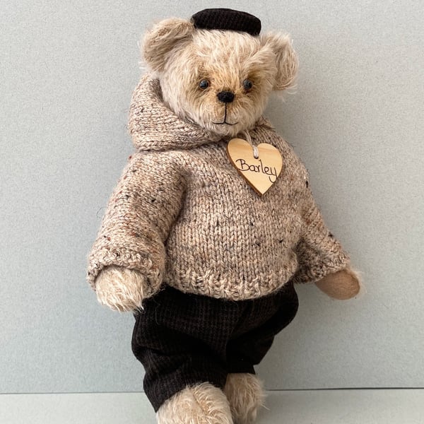 Traditional dressed mohair teddy bear, OOAK collectable designer artist bear