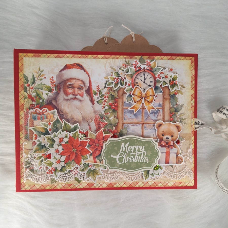 Handmade Christmas Photo Album. Traditional Santa Scrapbook. Family Memory Album