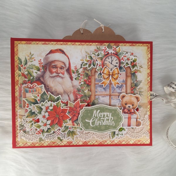 Handmade Christmas Photo Album. Traditional Santa Scrapbook. Family Memory Album