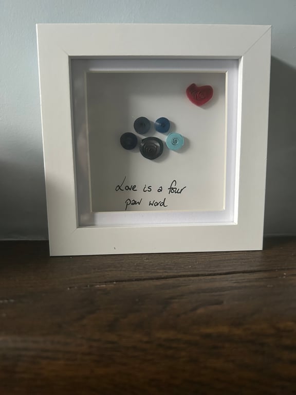 Shadow box framed paw print handmade from paper quilling