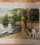 Hand Embroidered Tapestry – Country Estate, Lady & Dogs