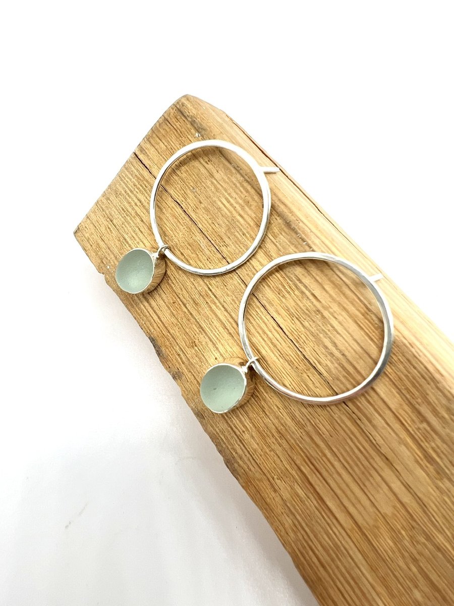 Medium Aqua Sea Glass Stud Earrings