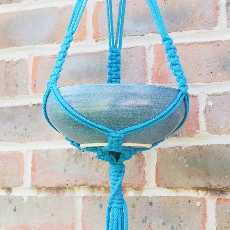 Macrame Hanger and Ceramic Bowl - Blue