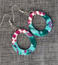 Magenta and teal drop earrings. - Image 3