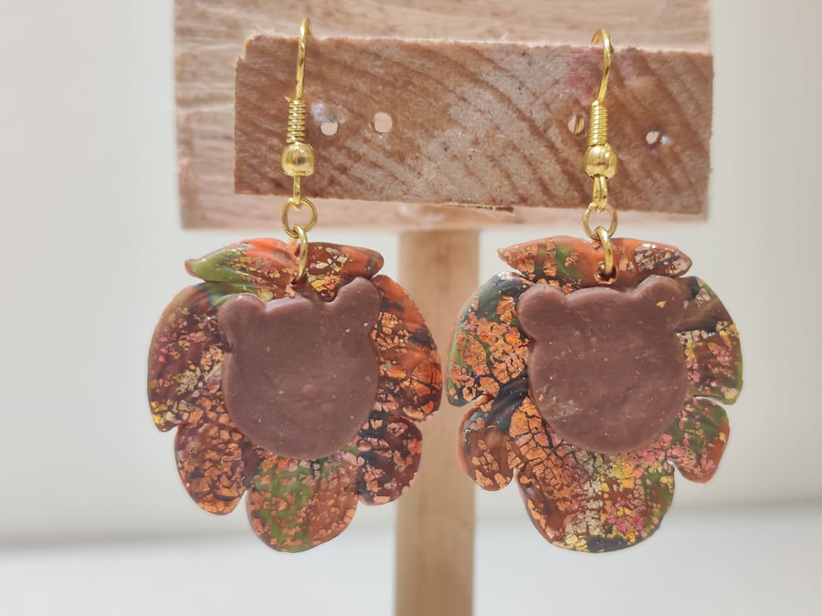 Gold lion polymer clay earrings