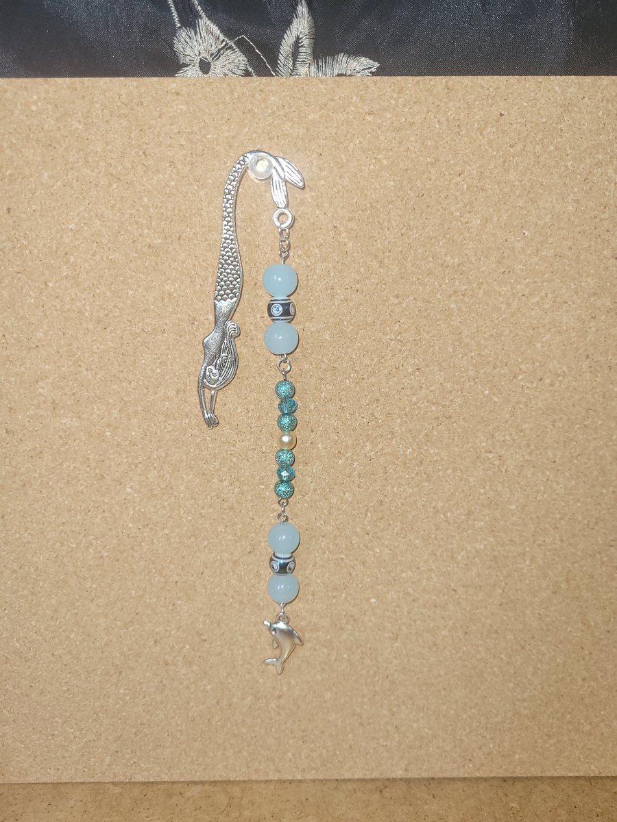 Beaded Metal Bookmark - Blue Dolphin