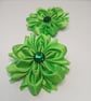 Lime Green Satin Ribbon Flower Hair Ties - Handmade Kanzashi Bobbles Pair