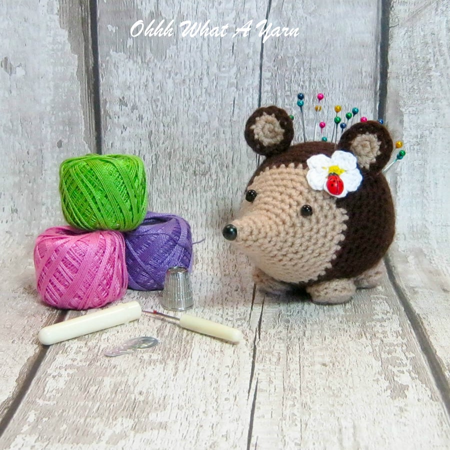 Crochet hedgehog pincushion, hoggie pin cushion