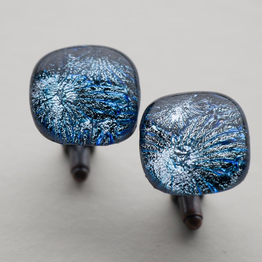 Silver and Blue Fused Glass Cufflinks - 4053