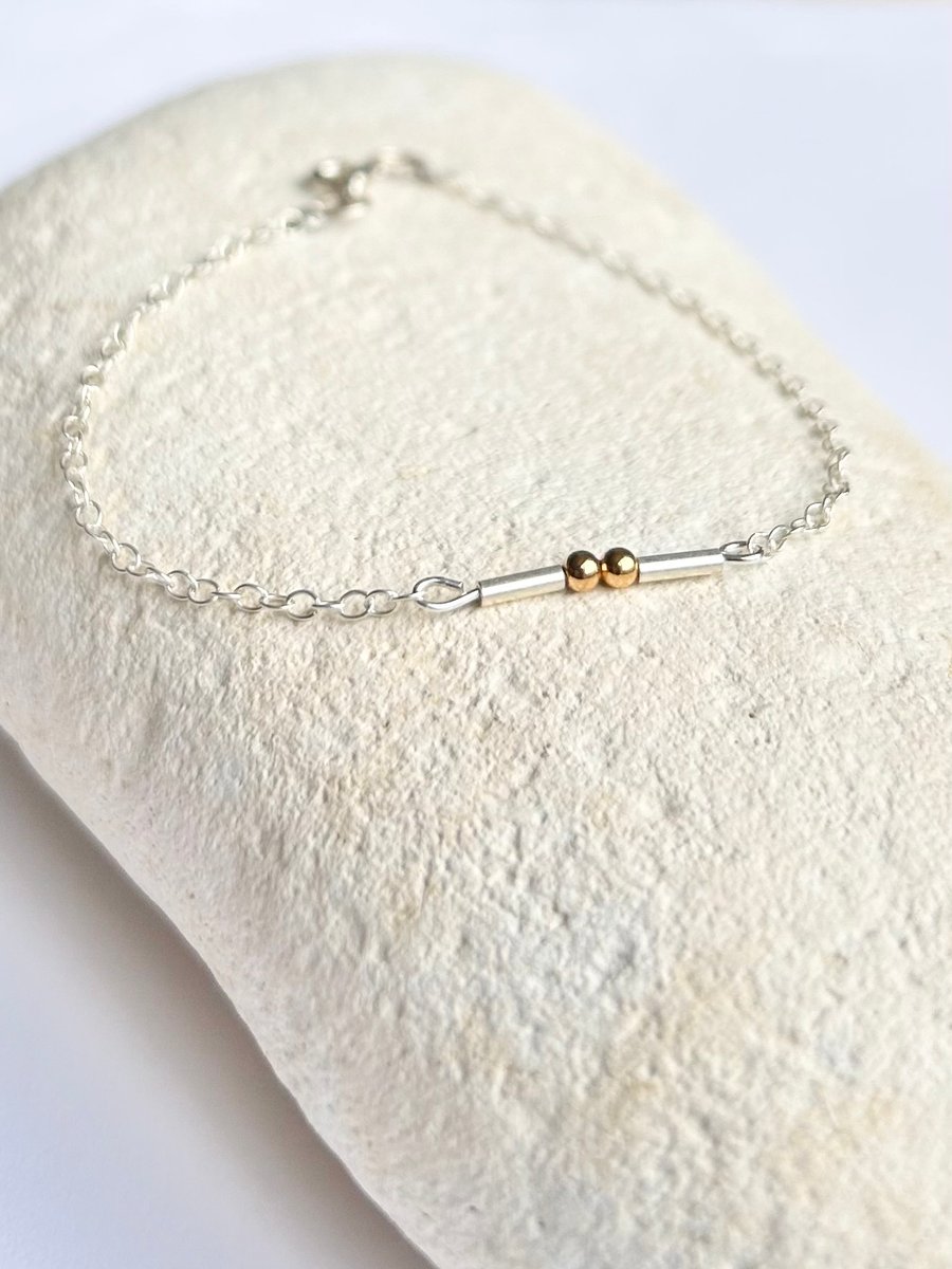 Morse code bracelet, gold and silver initial jewellery