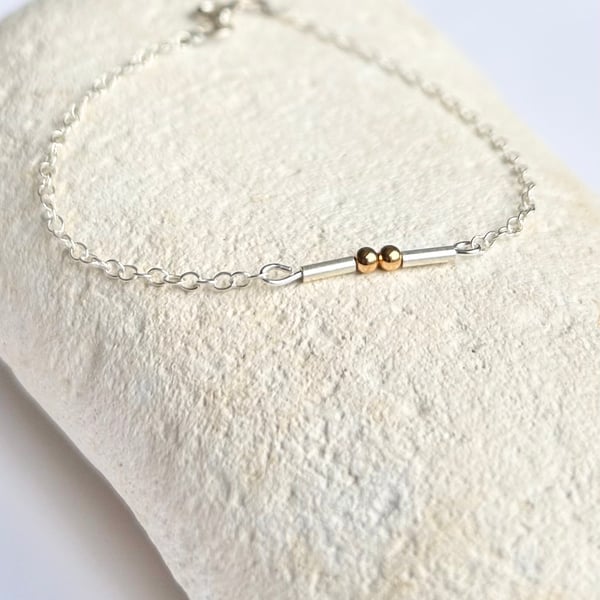 Morse code bracelet, gold and silver initial jewellery