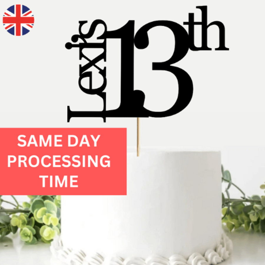 13th Birthday Cake Topper, Happy 13th Birthday Cake Topper, Custom Cake Topper