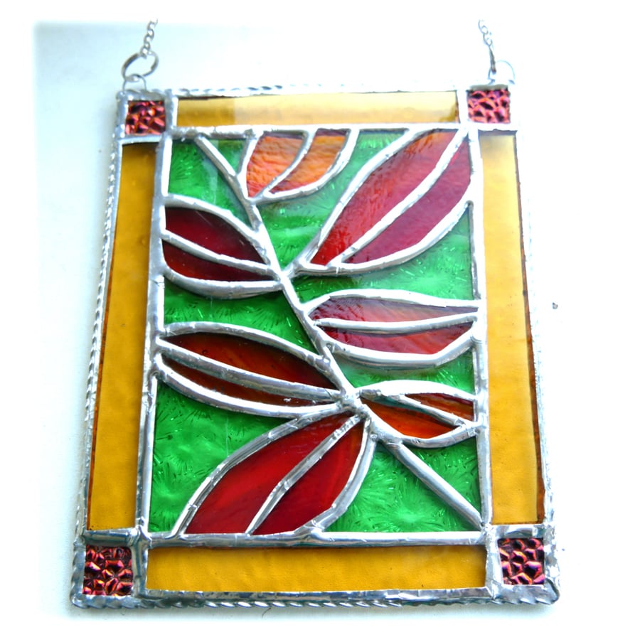 Autumn Leaves Stained Glass Picture Suncatcher Handmade