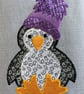 Penguin tote bag in pale blue with a paisley penguin in a purple bobble hat - Image 3