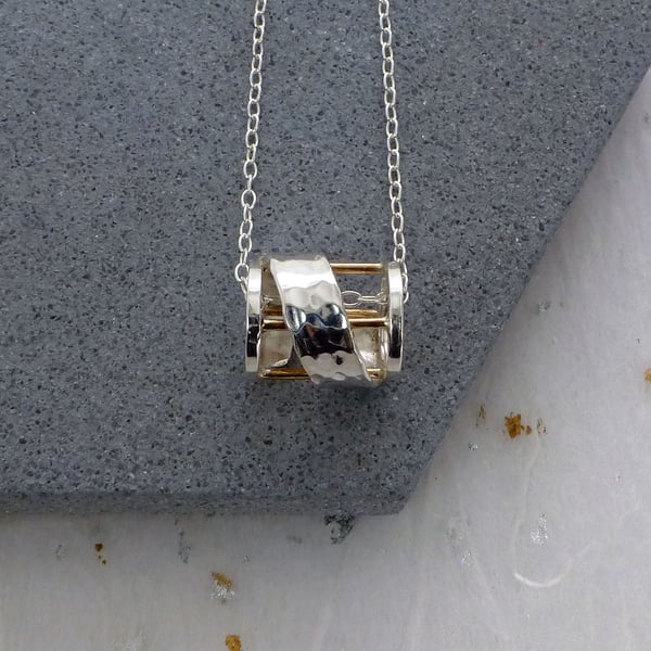 Recycled Sterling Silver And 14ct Filled Gold Barrel Pendant 