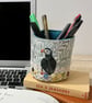 Textile storage pot with hand embroidered puffin - Image 1