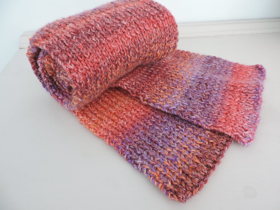 SALE now 12.00  Knitted Scarf  Russet Orange Tangerine Mauve
