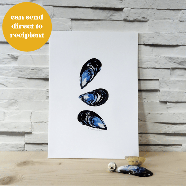 Cornish Mussel Shell Art Print - Coastal Art Beach Lover