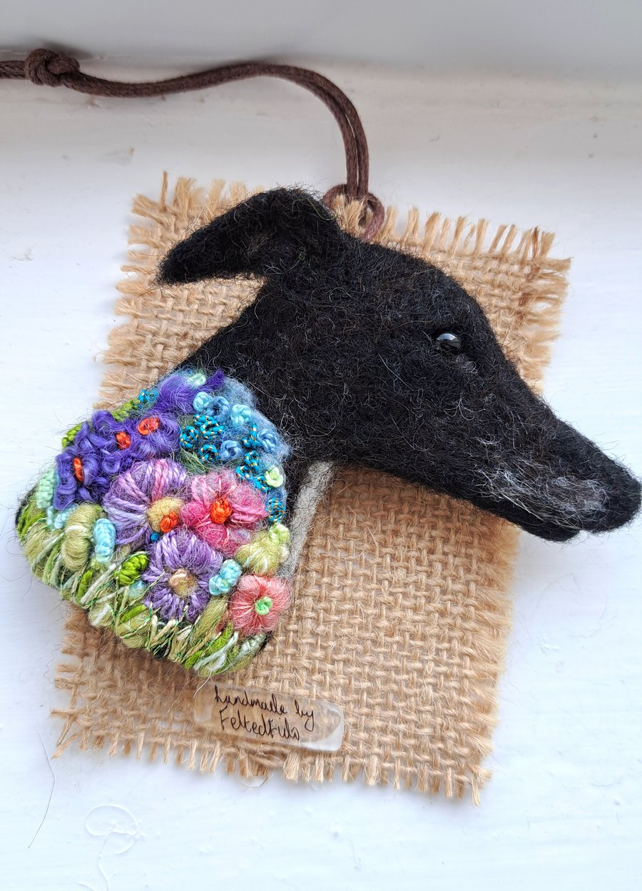 Needle Felted Greyhound Brooch